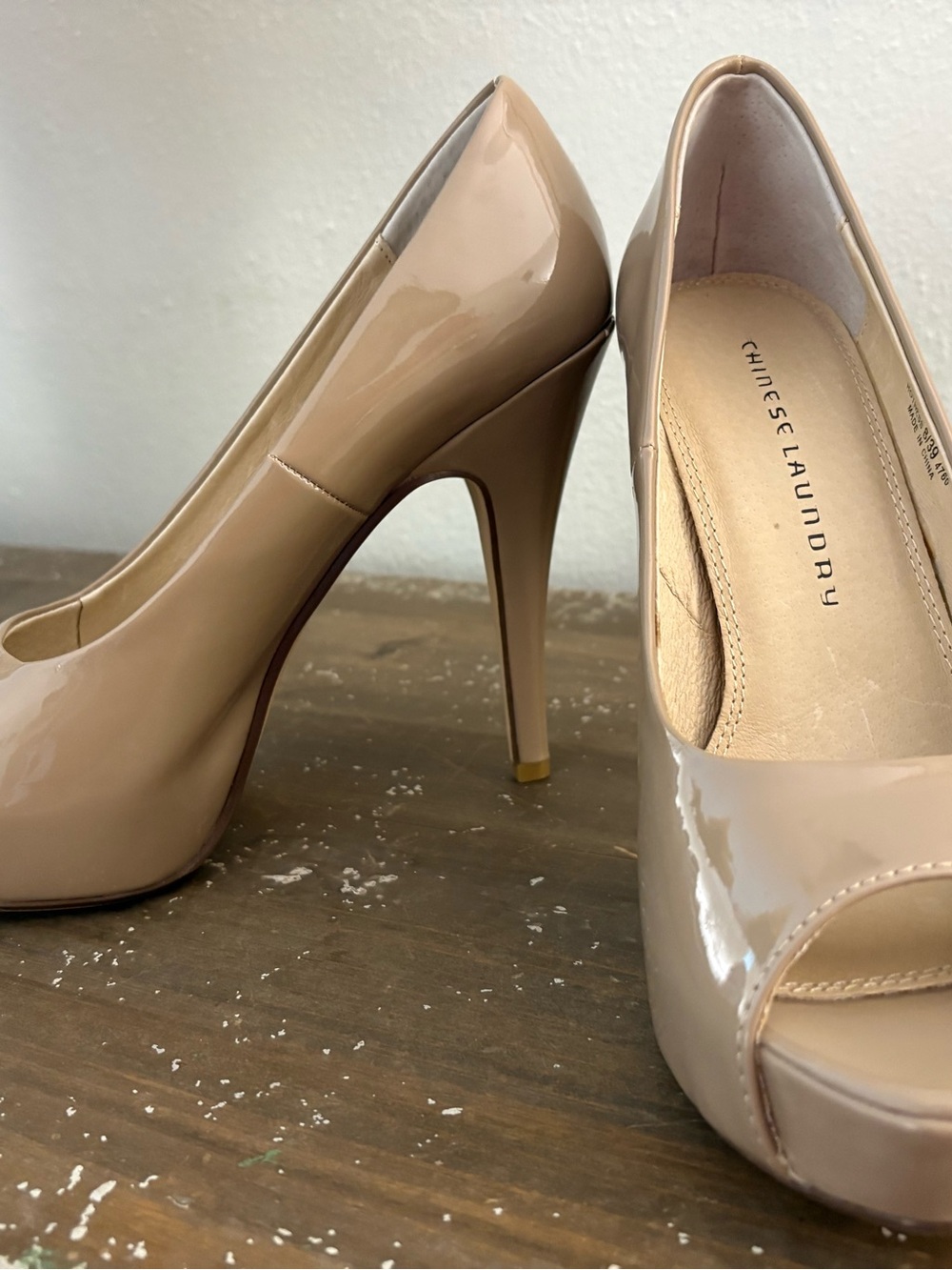 Chinese Laundry Nude Patent Peep-Toe High Heel Pumps - Picture 9 of 11